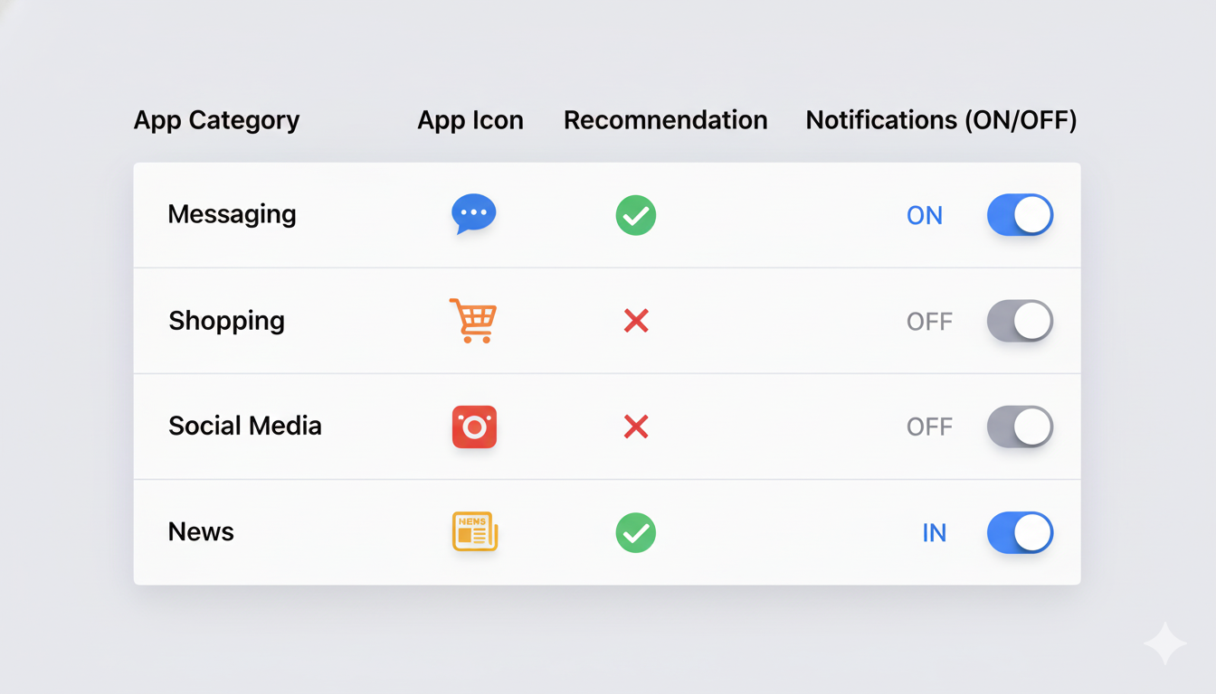 앱별 알림 설정 권장 사항