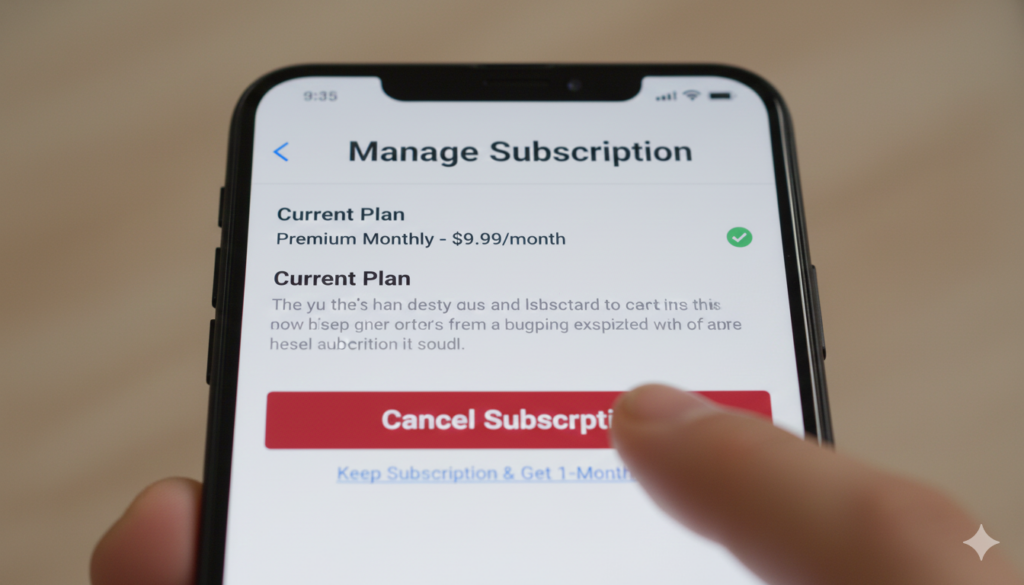 스마트폰에서 구독 서비스 해지 버튼을 누르는 모습