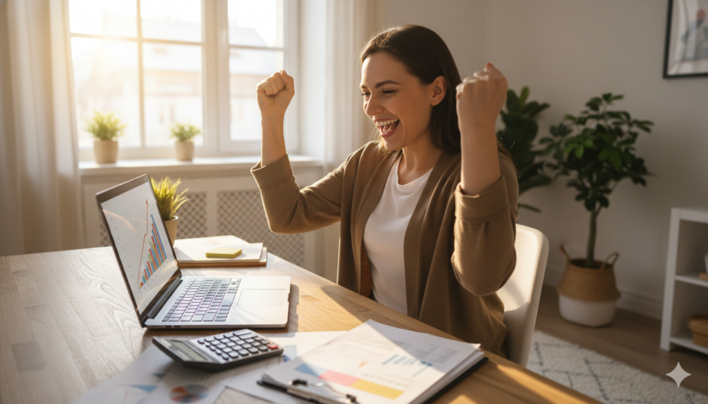 연말정산 환급 결과를 보고 기뻐하는 사람