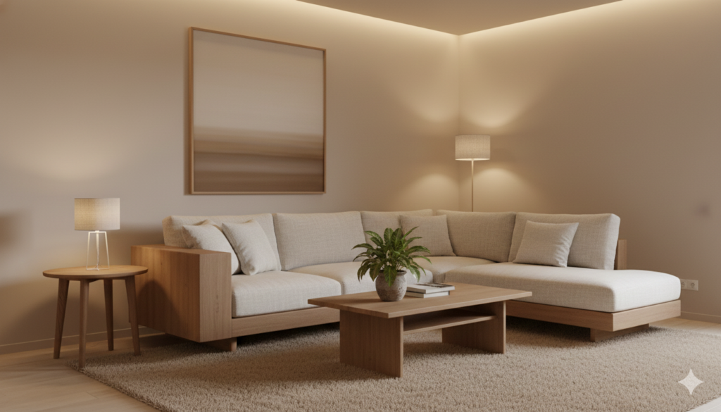 자연 소재와 따뜻한 색감의 감각적 미니멀리즘 공간